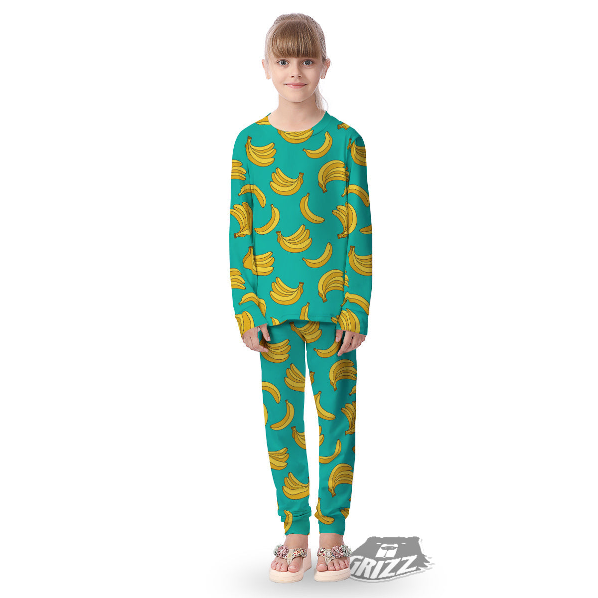 Yellow Banana Print Pattern Kid's Pajamas-grizzshop