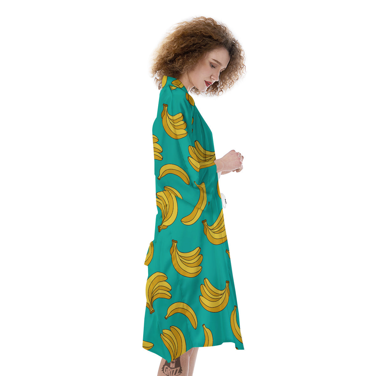 Yellow Banana Print Pattern Kimono-grizzshop