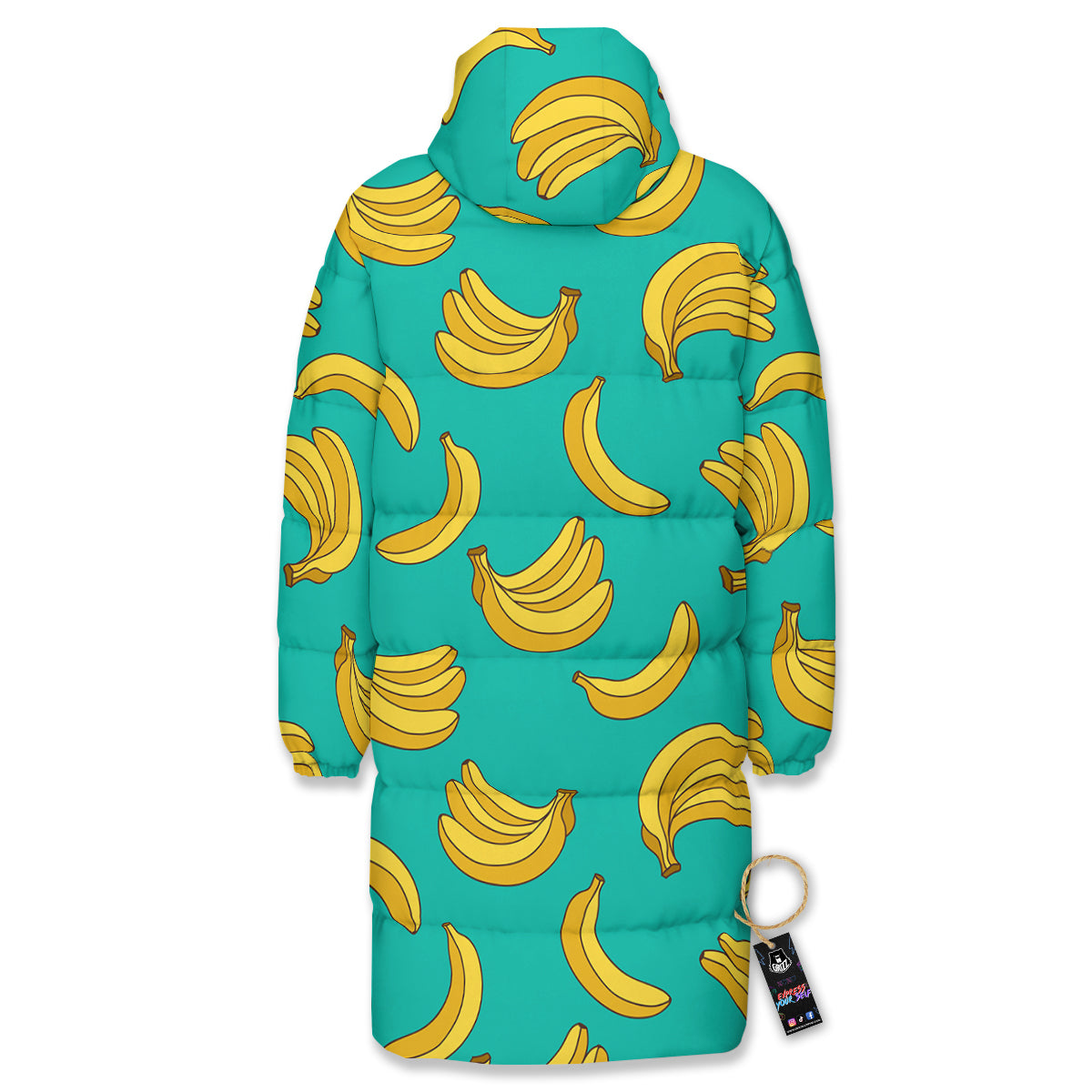 Yellow Banana Print Pattern Long Down Jacket-grizzshop