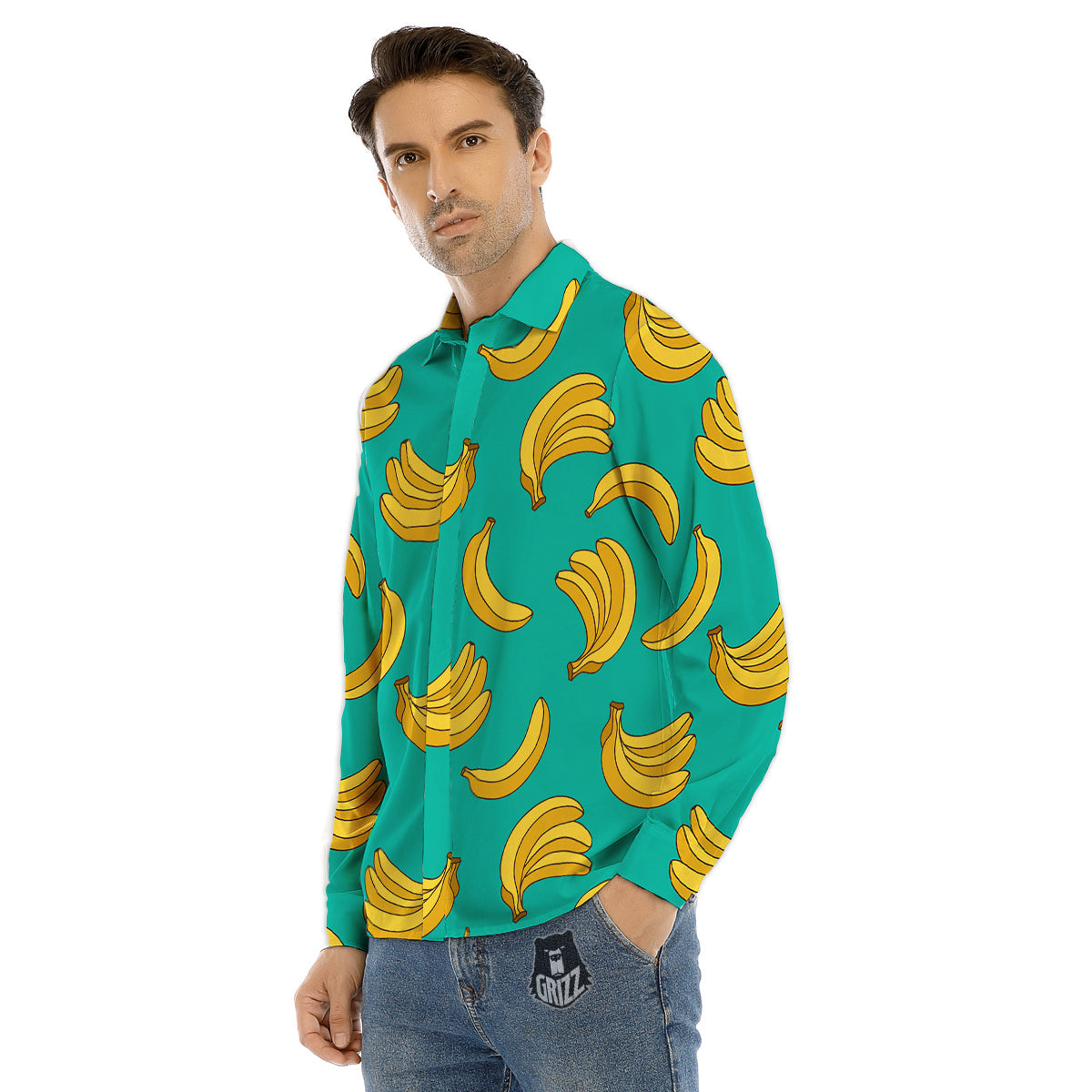 Yellow Banana Print Pattern Men's Dress Shirts-grizzshop