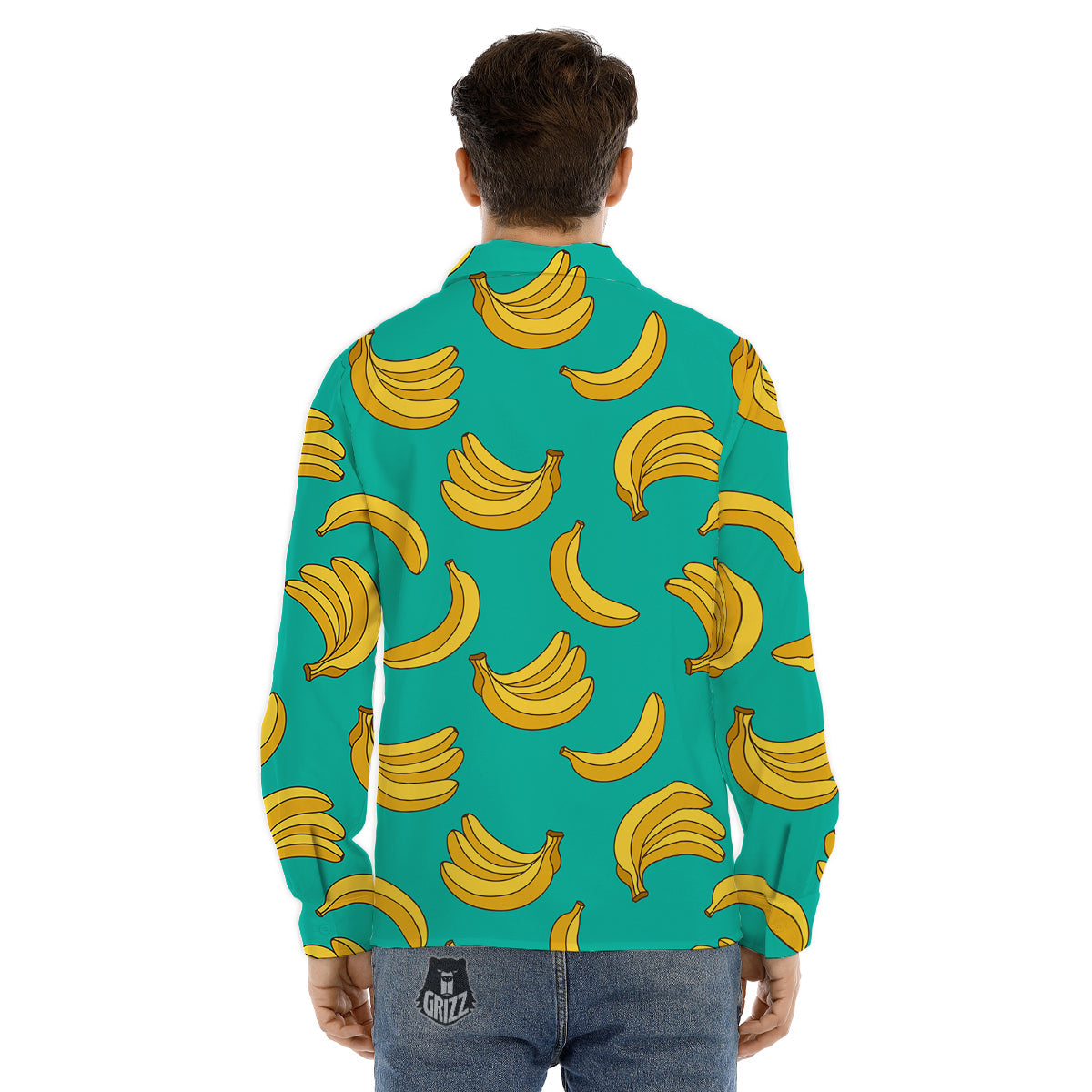 Yellow Banana Print Pattern Men's Dress Shirts-grizzshop