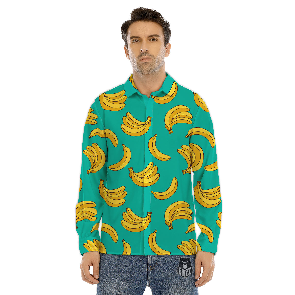 Yellow Banana Print Pattern Men's Dress Shirts-grizzshop