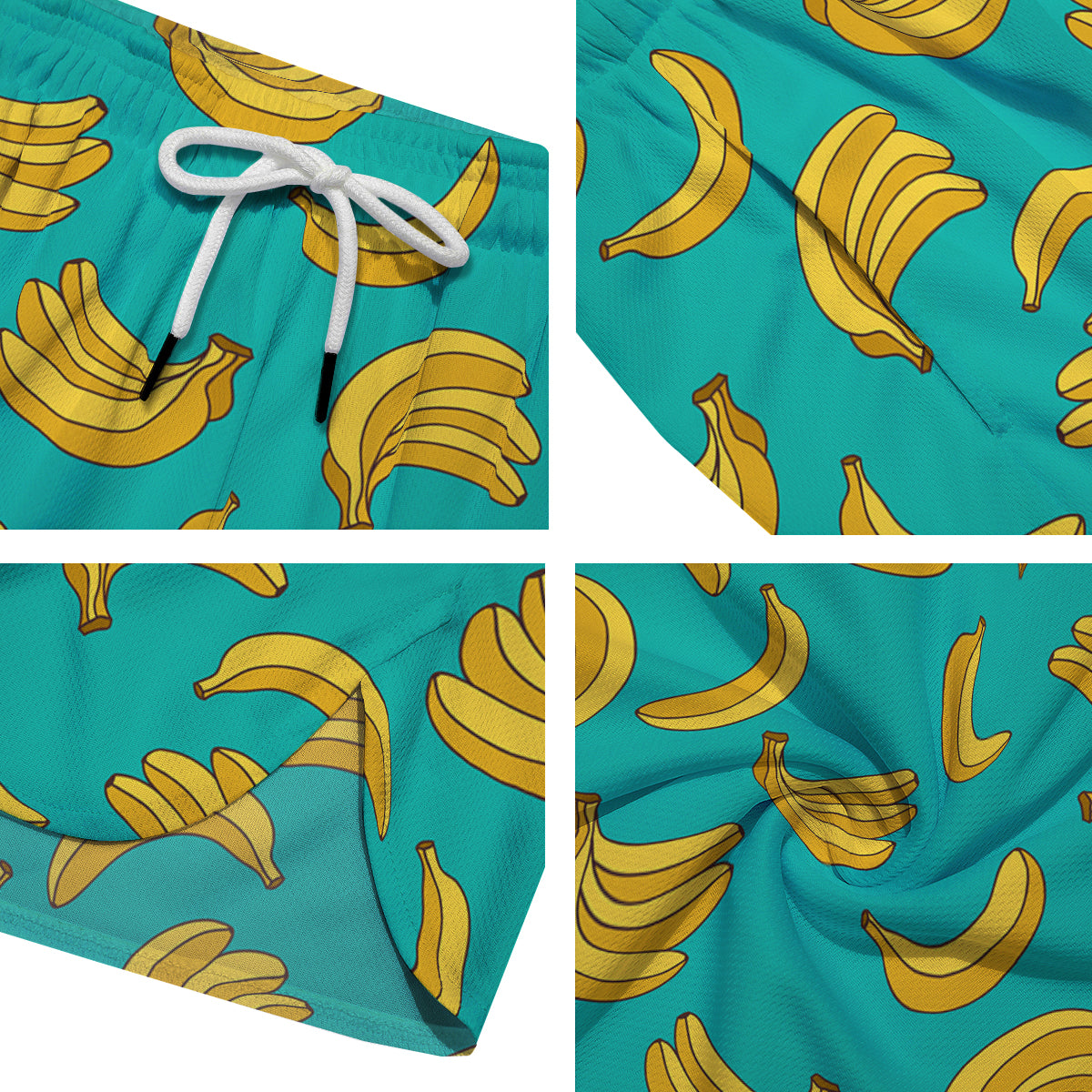 Yellow Banana Print Pattern Men's Running Shorts-grizzshop