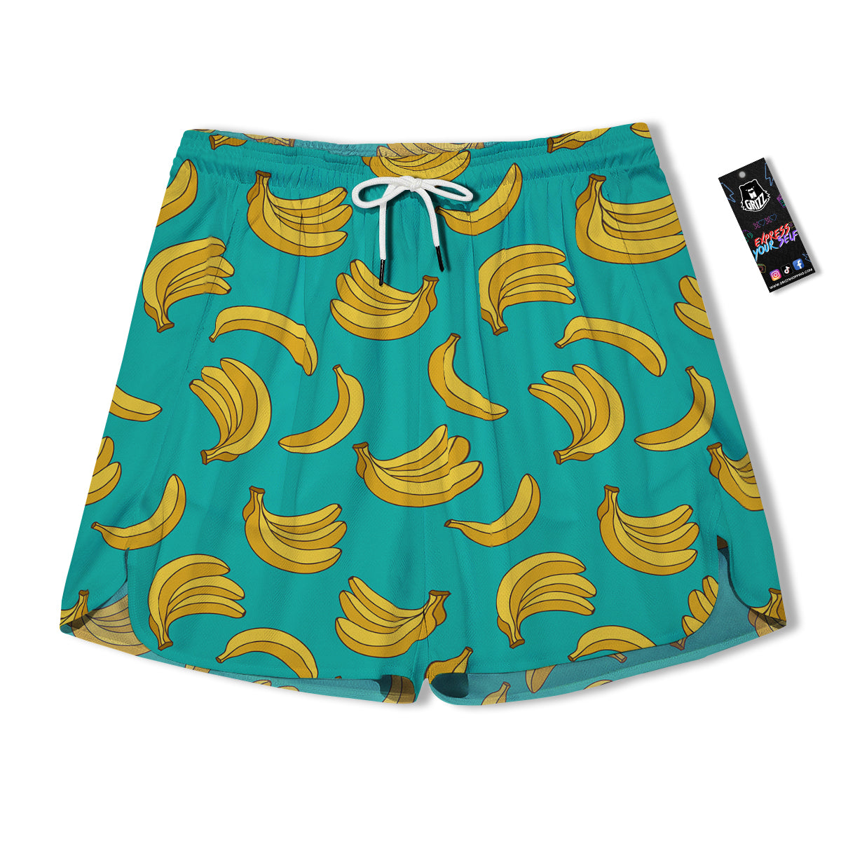 Yellow Banana Print Pattern Men's Running Shorts-grizzshop