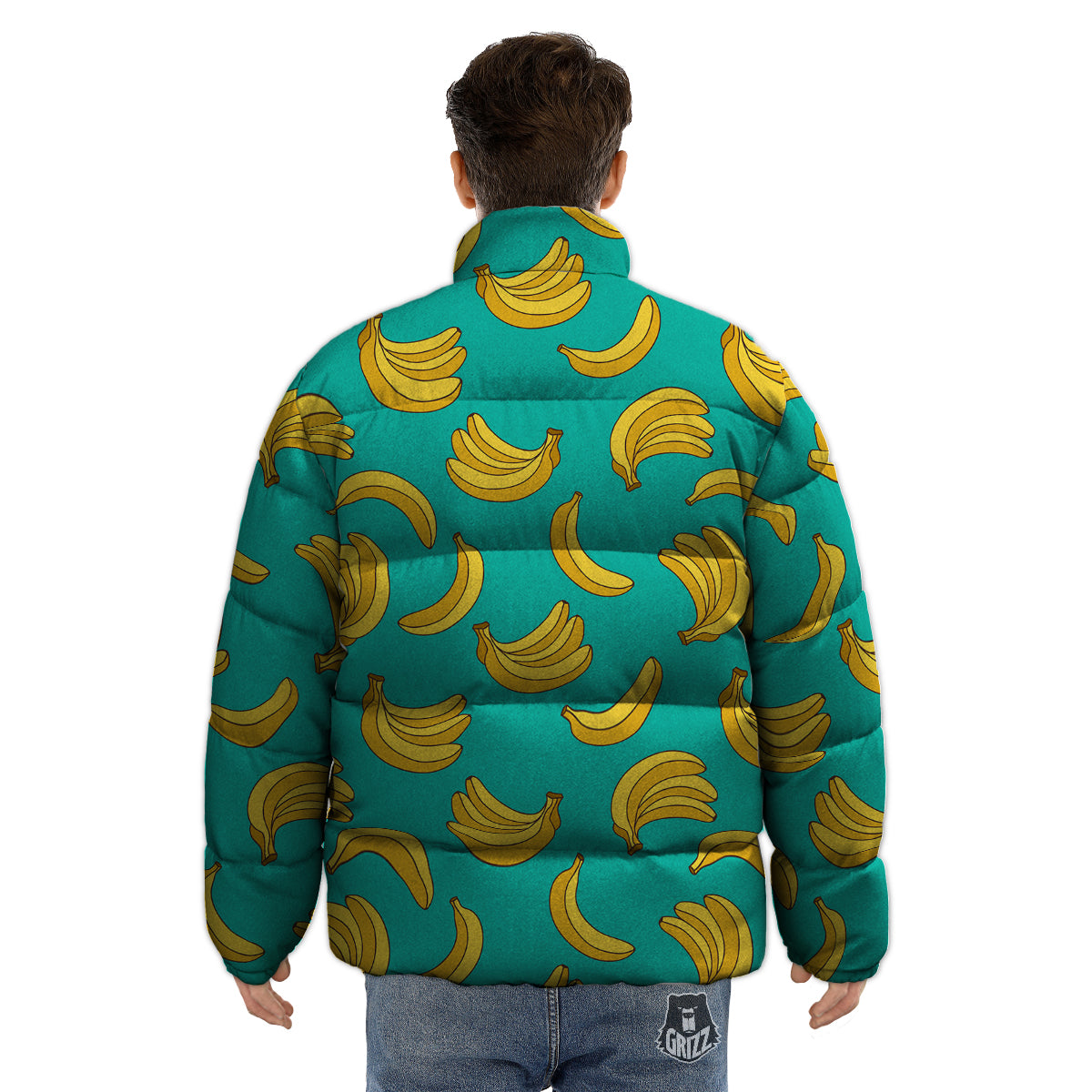 Yellow Banana Print Pattern Puffer Jacket-grizzshop