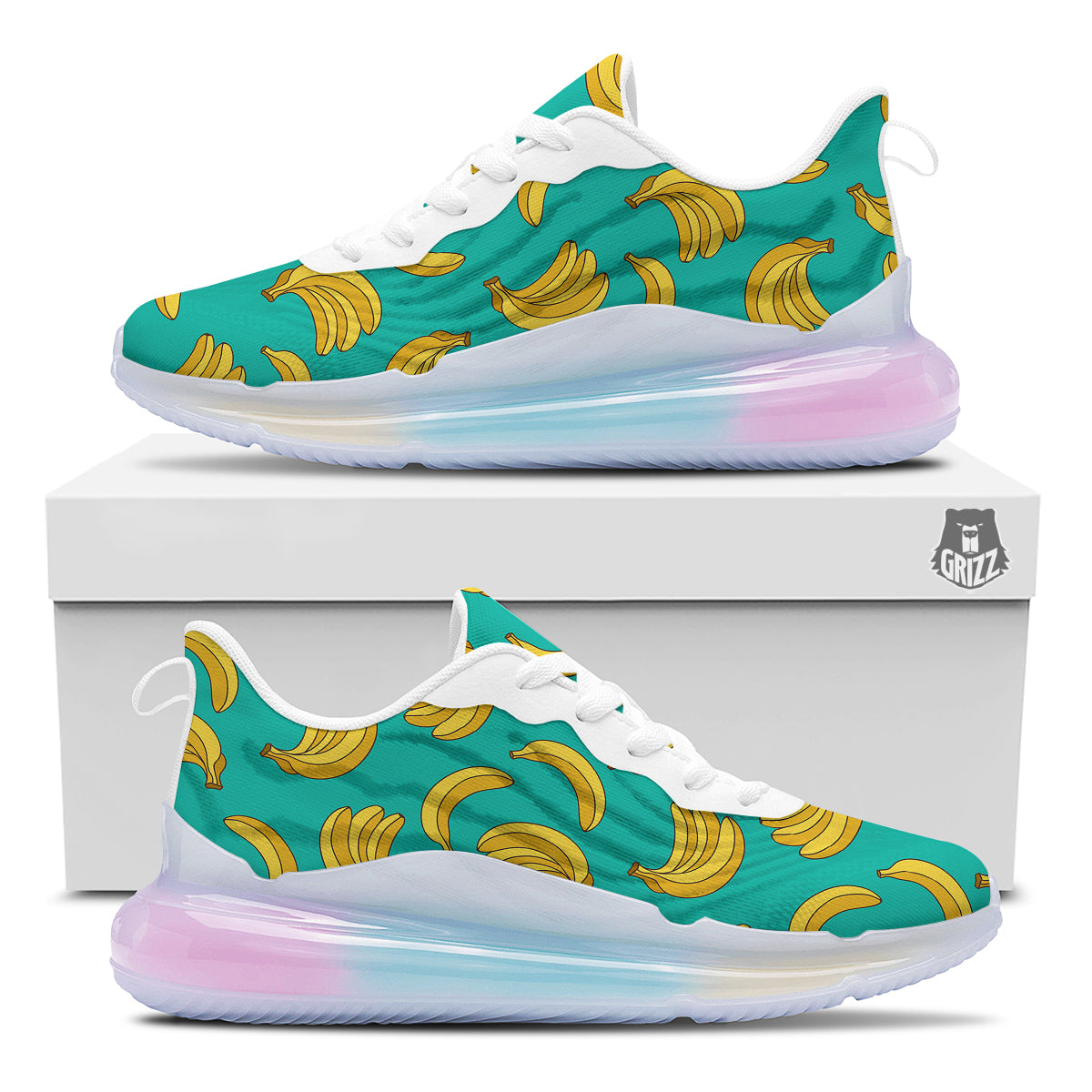 Yellow Banana Print Pattern Running Sneakers-grizzshop