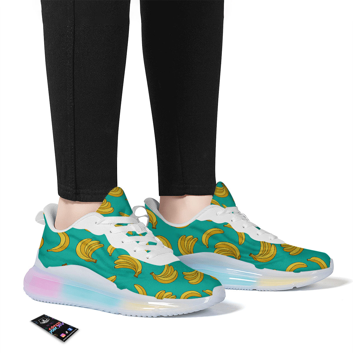 Yellow Banana Print Pattern Running Sneakers-grizzshop