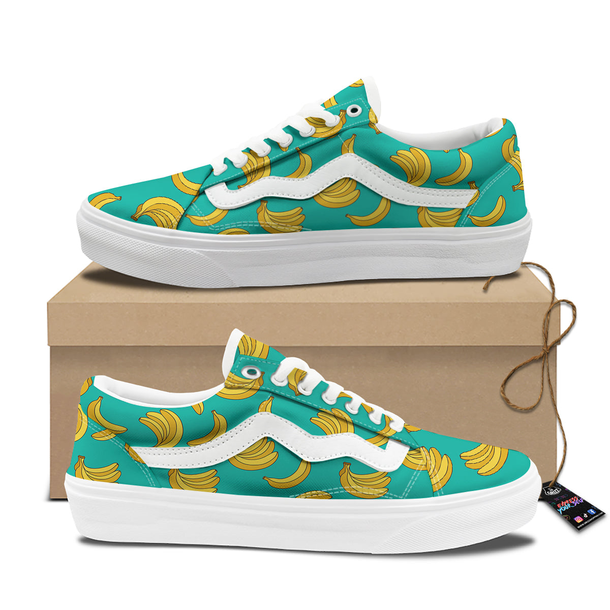 Yellow Banana Print Pattern Skate Shoes-grizzshop