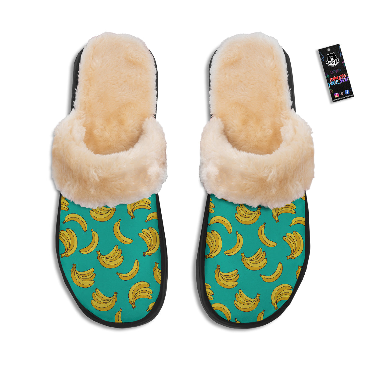 Yellow Banana Print Pattern Slippers-grizzshop