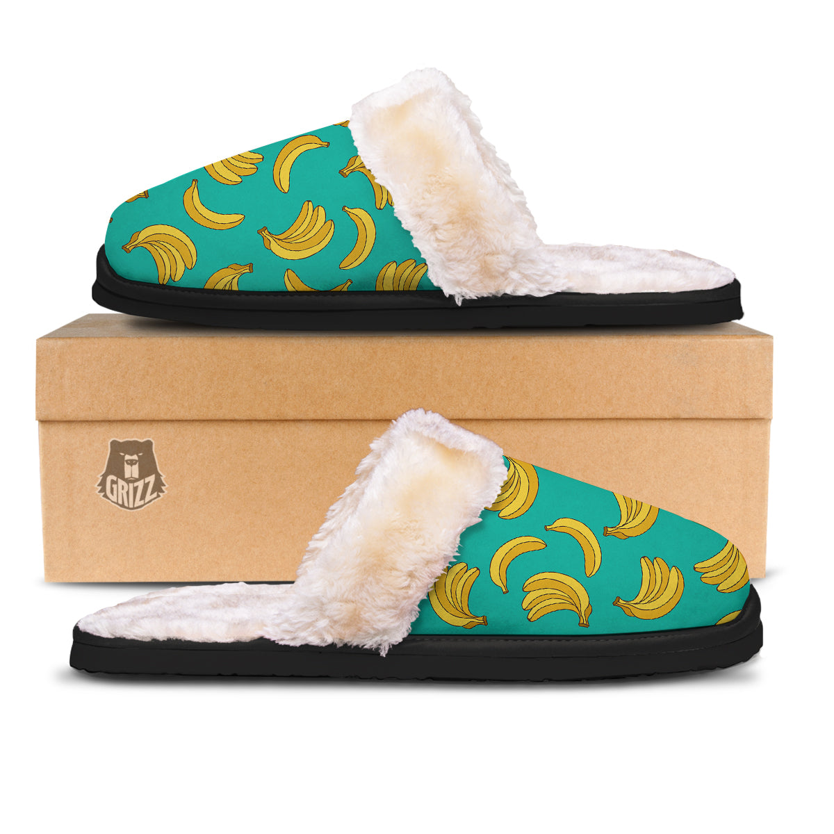 Yellow Banana Print Pattern Slippers-grizzshop