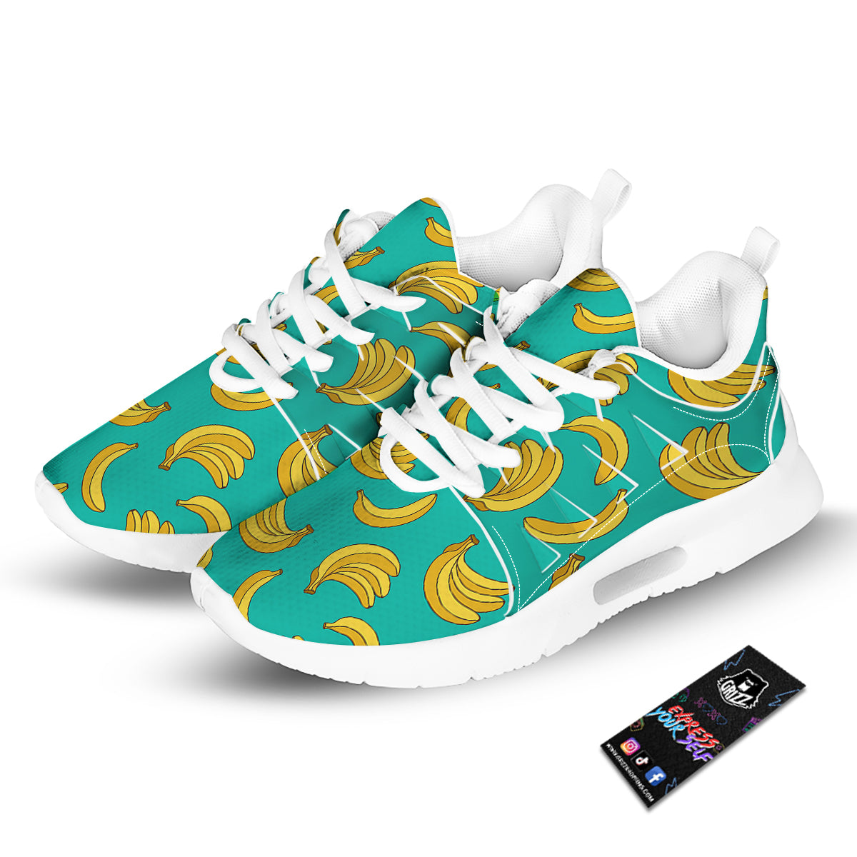 Yellow Banana Print Pattern Tennis Shoes-grizzshop