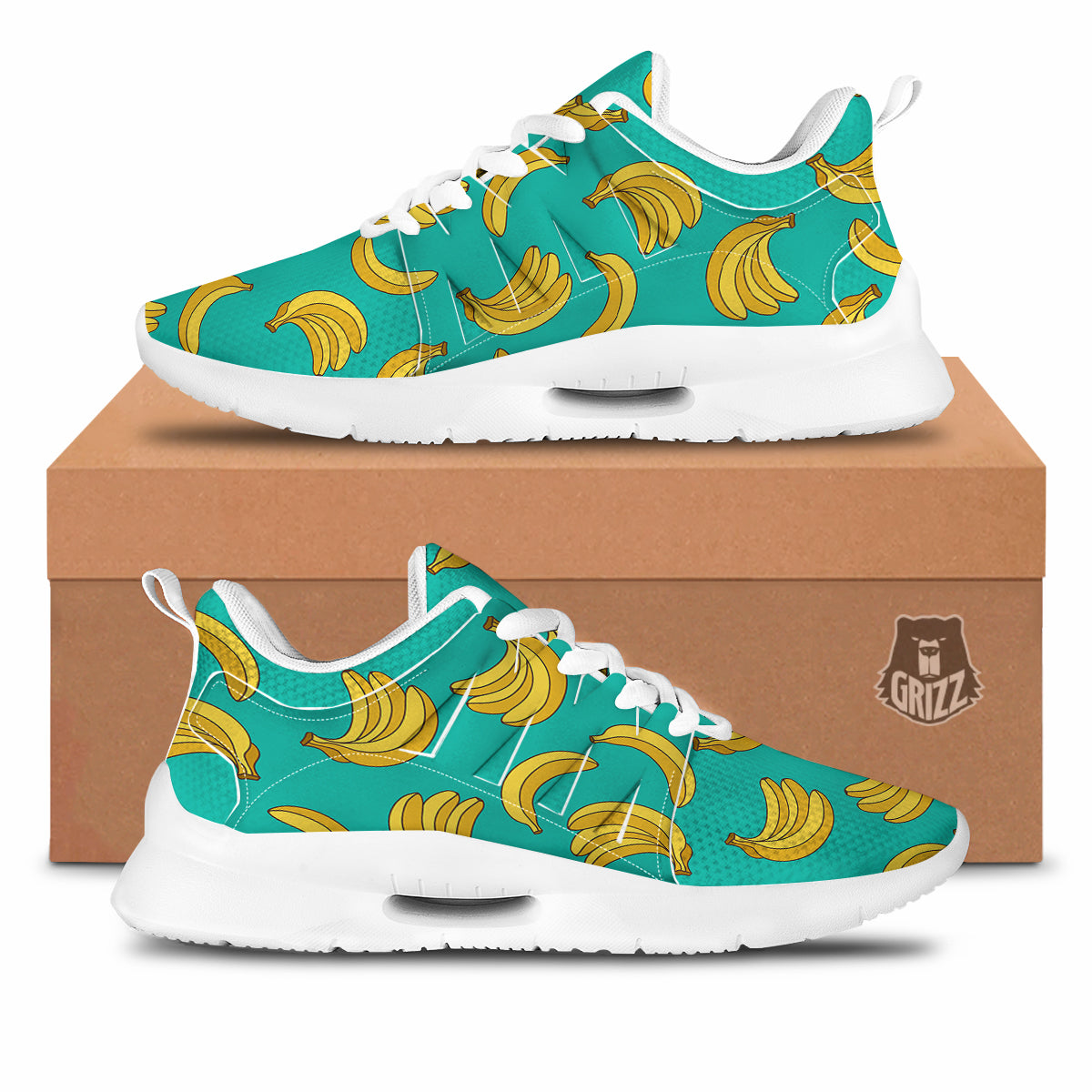 Yellow Banana Print Pattern Tennis Shoes-grizzshop