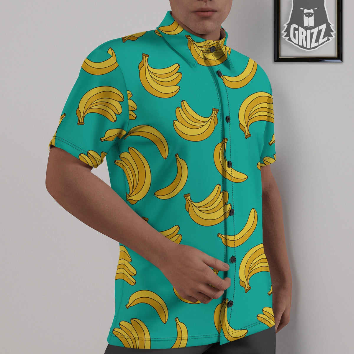 Yellow Banana Print Pattern Untucked Shirts-grizzshop