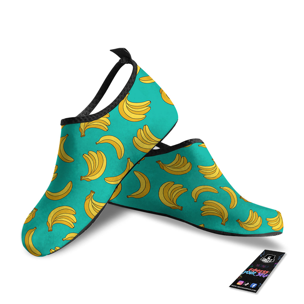 Yellow Banana Print Pattern Water Shoes-grizzshop