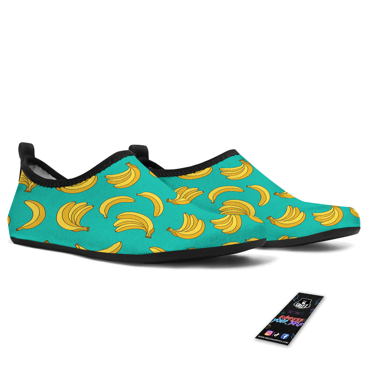 Yellow Banana Print Pattern Water Shoes-grizzshop
