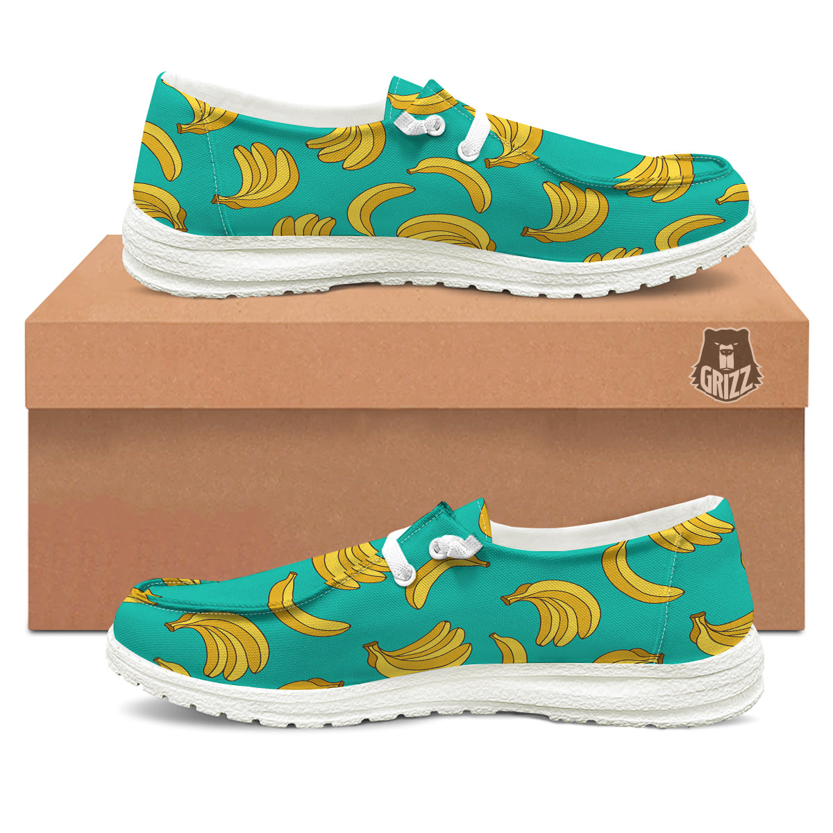 Yellow Banana Print Pattern White Loafers-grizzshop