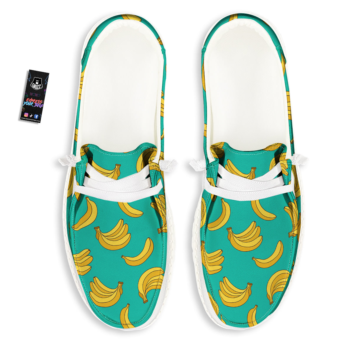 Yellow Banana Print Pattern White Loafers-grizzshop