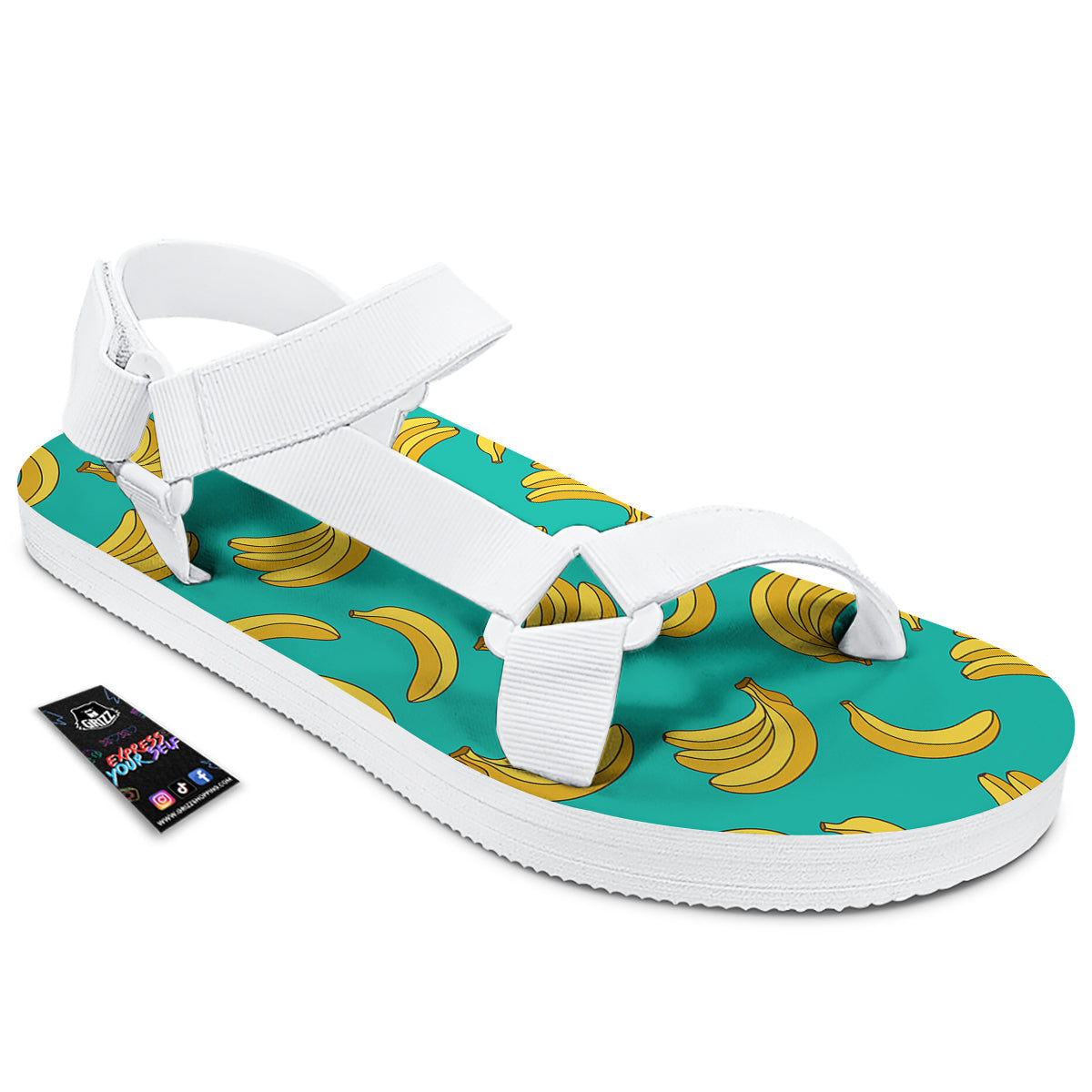 Yellow Banana Print Pattern White Open Toe Sandals-grizzshop