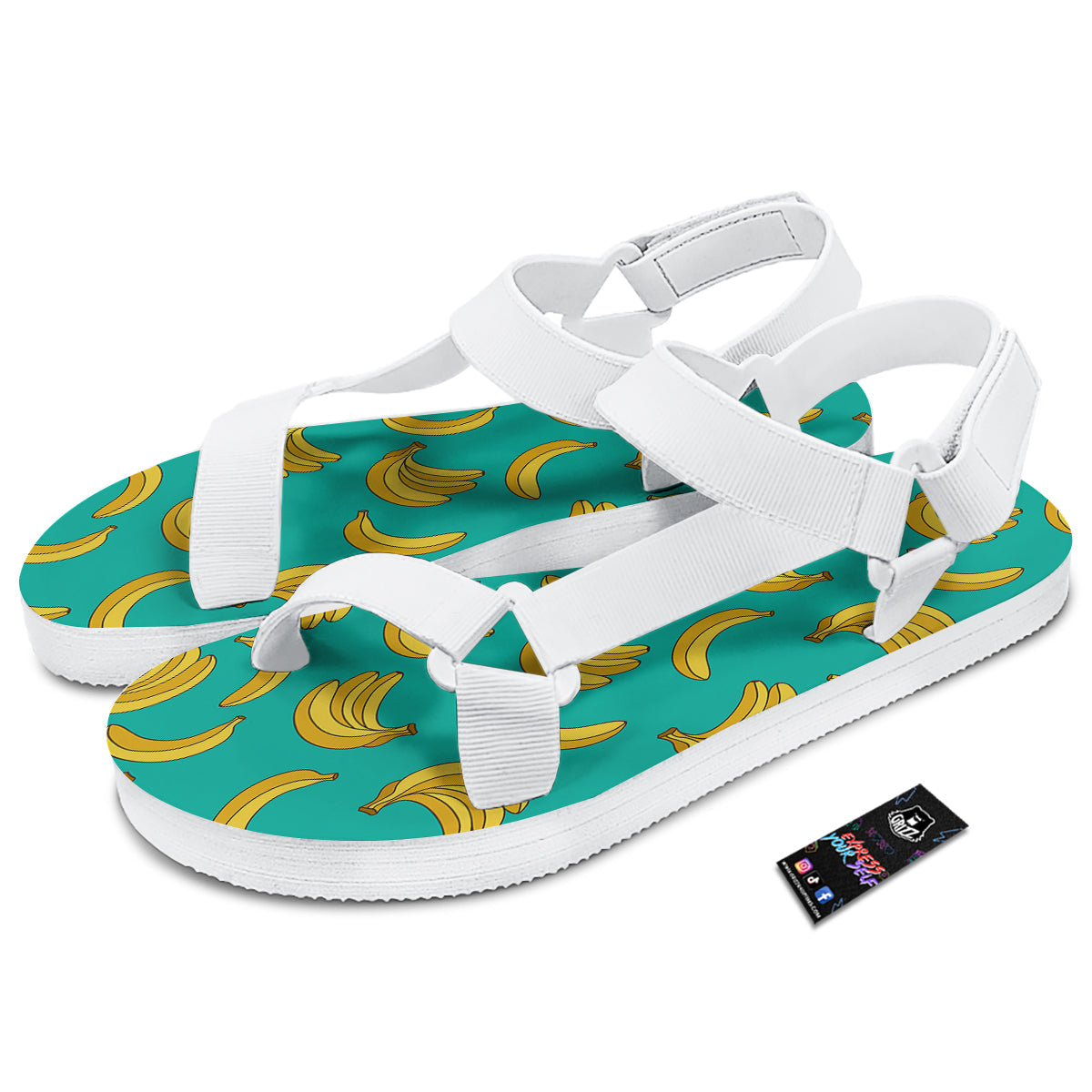 Yellow Banana Print Pattern White Open Toe Sandals-grizzshop