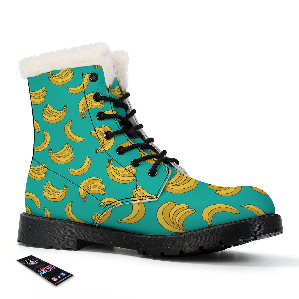 Yellow Banana Print Pattern Winter Boots-grizzshop