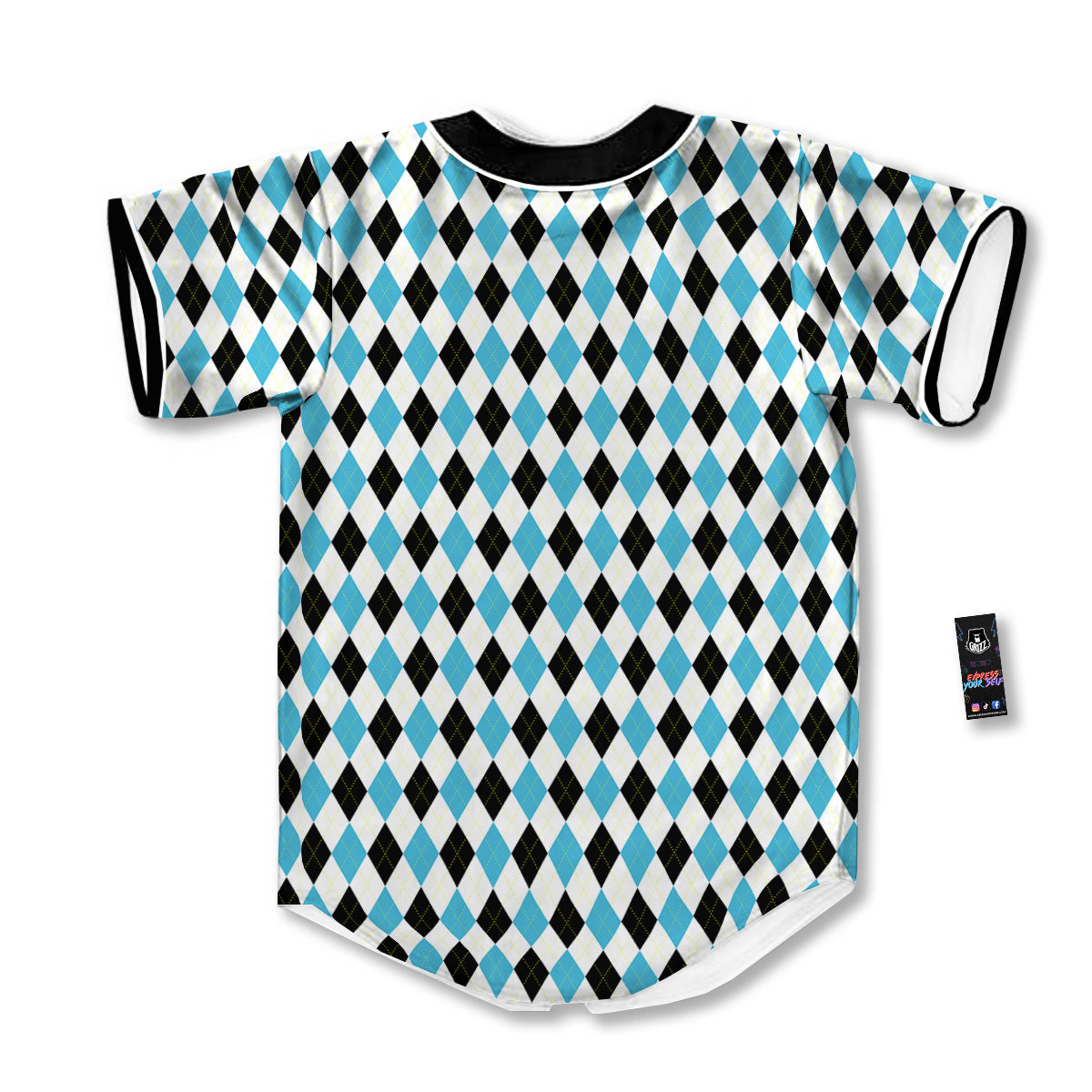 Yellow Black And Blue Argyle Print Baseball Jersey-grizzshop