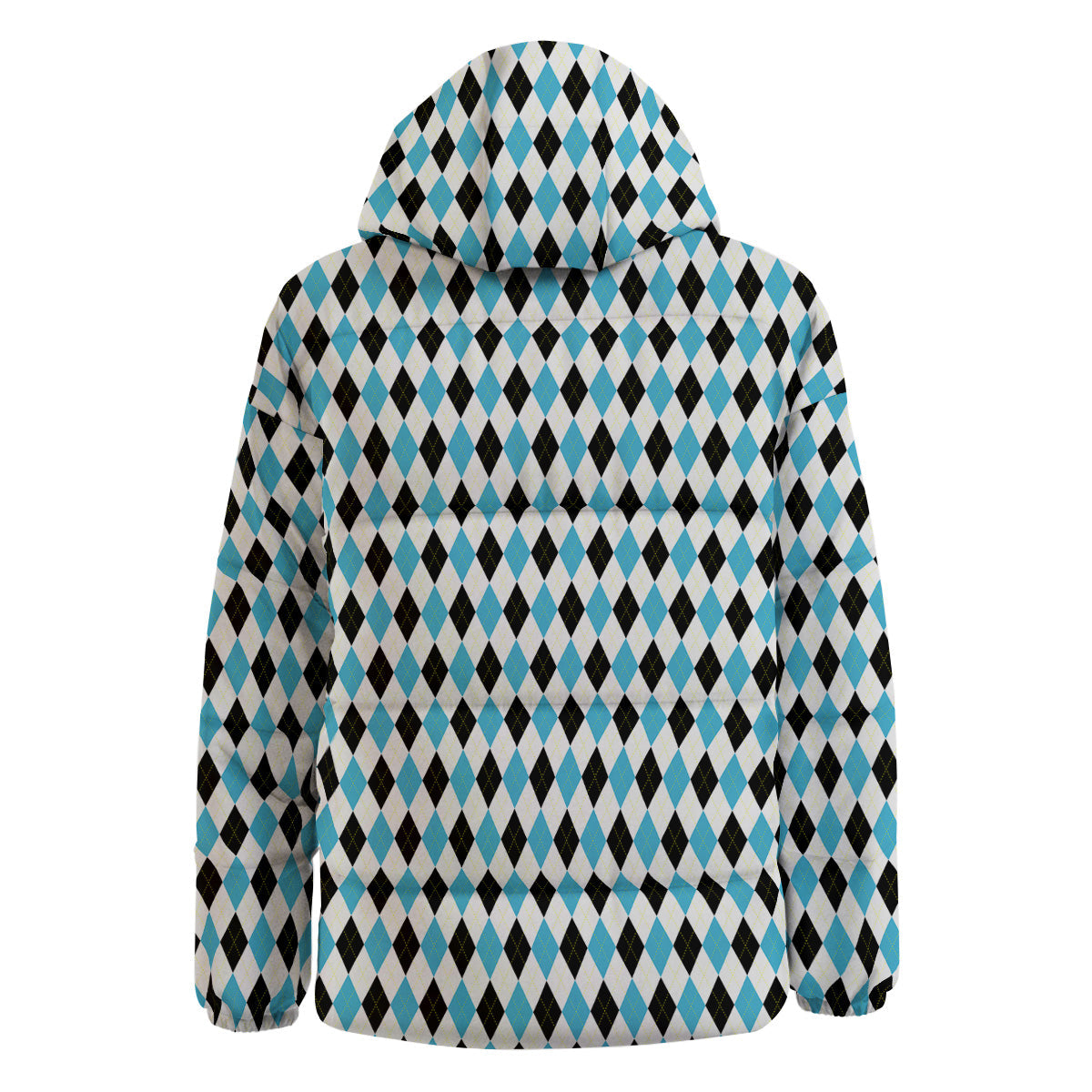 Yellow Black And Blue Argyle Print Down Jacket-grizzshop