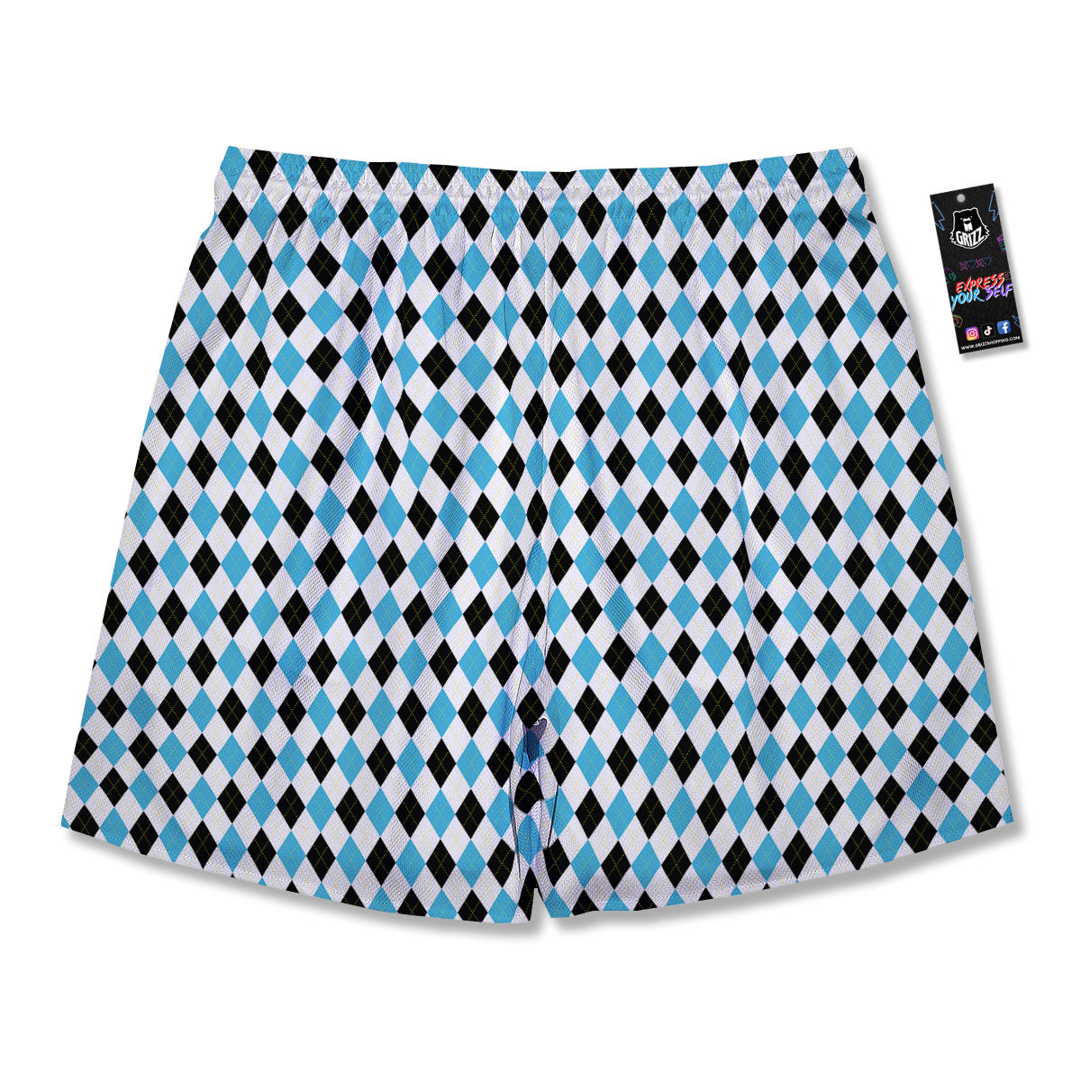 Yellow Black And Blue Argyle Print Men's Running Shorts-grizzshop
