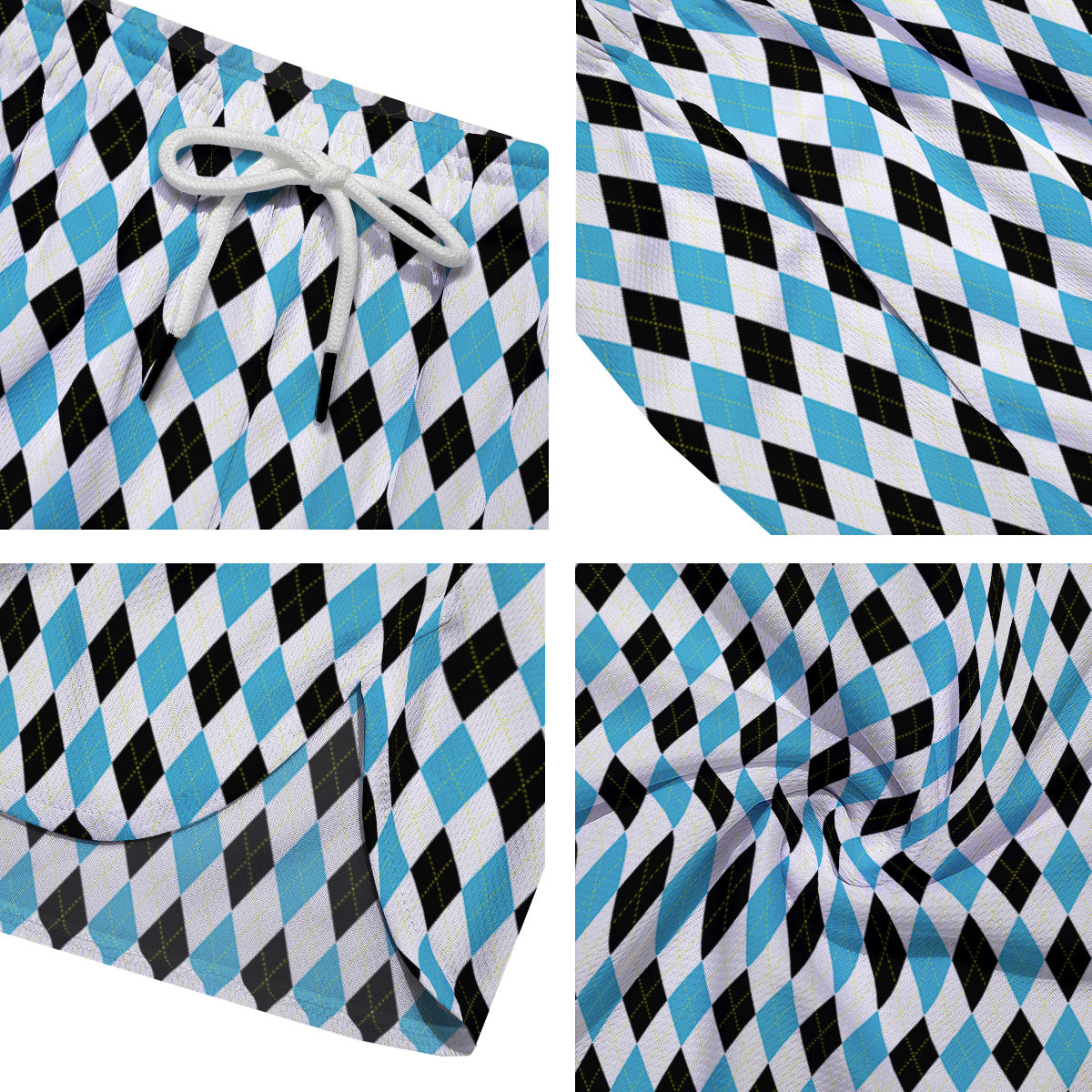 Yellow Black And Blue Argyle Print Men's Running Shorts-grizzshop