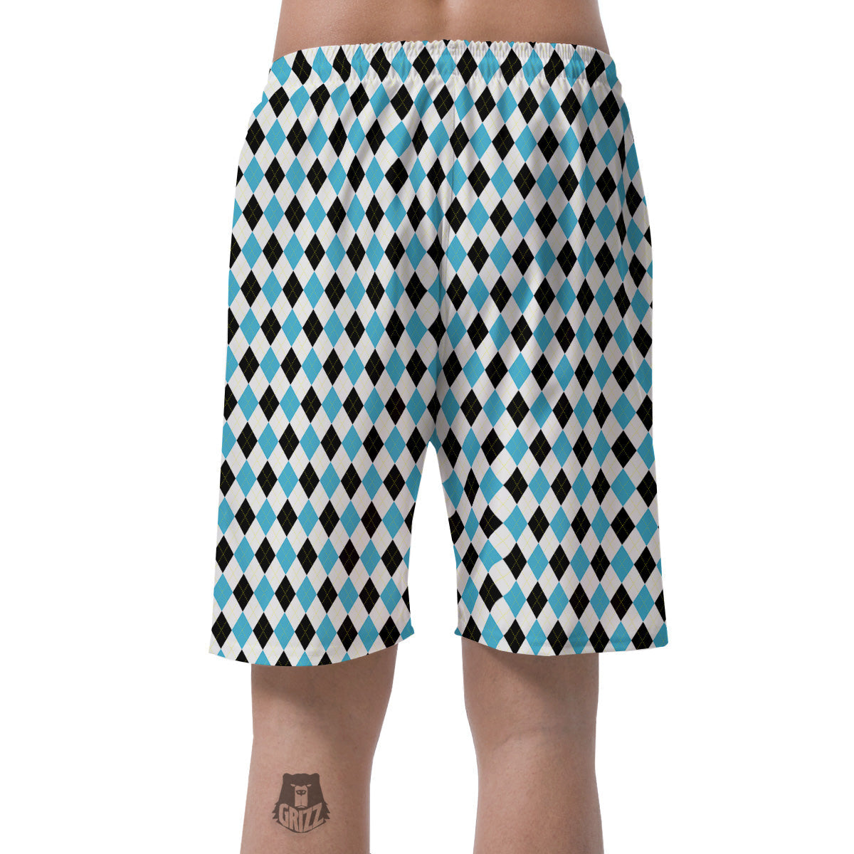 Yellow Black And Blue Argyle Print Men's Shorts-grizzshop