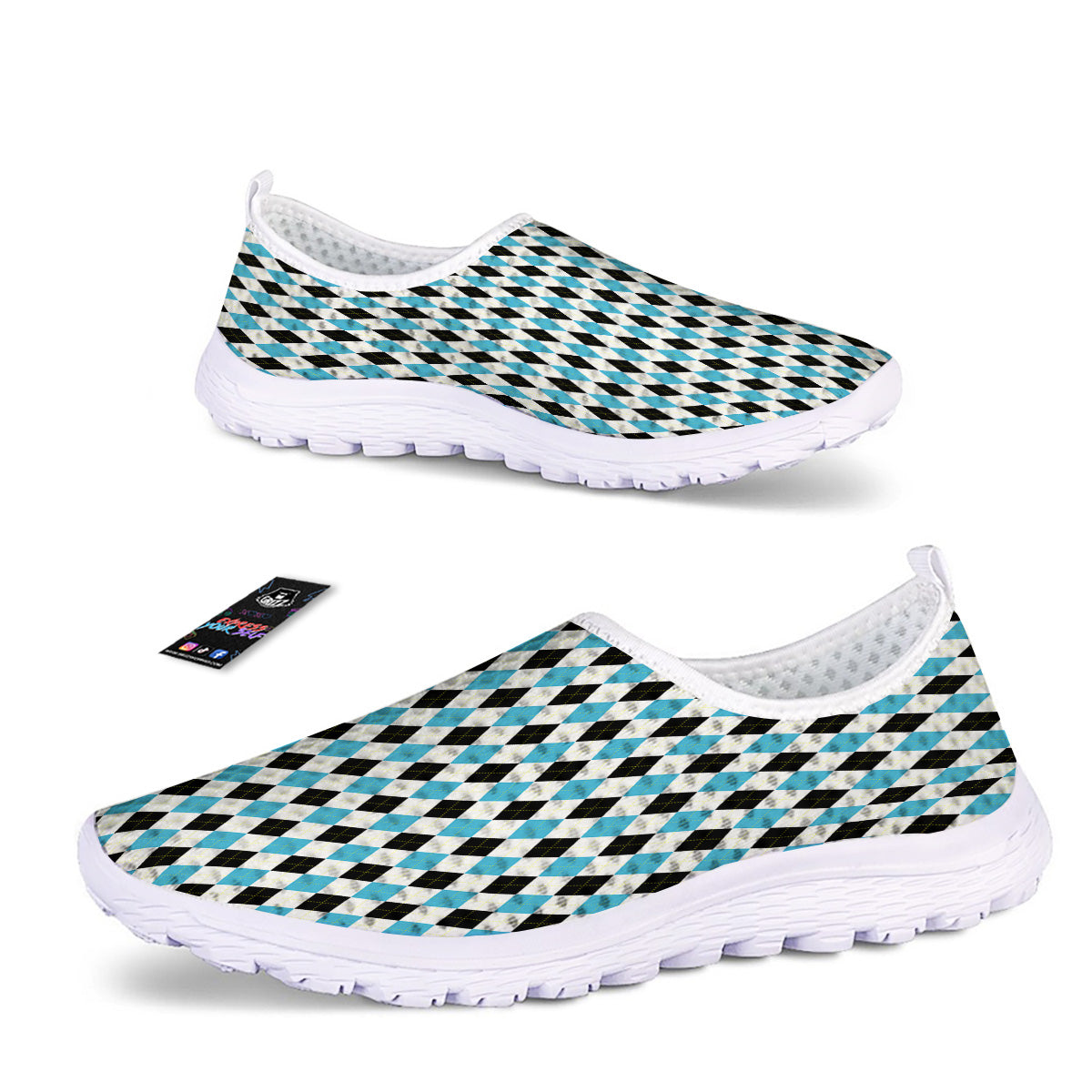 Yellow Black And Blue Argyle Print Nurse Shoes-grizzshop