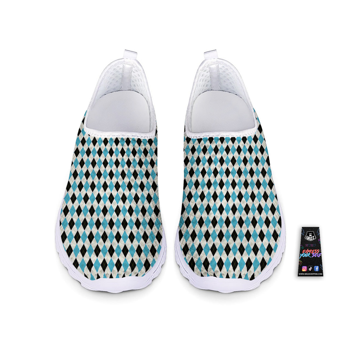 Yellow Black And Blue Argyle Print Nurse Shoes-grizzshop