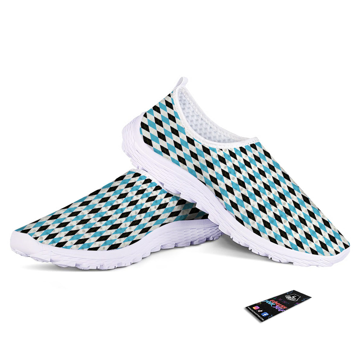 Yellow Black And Blue Argyle Print Nurse Shoes-grizzshop