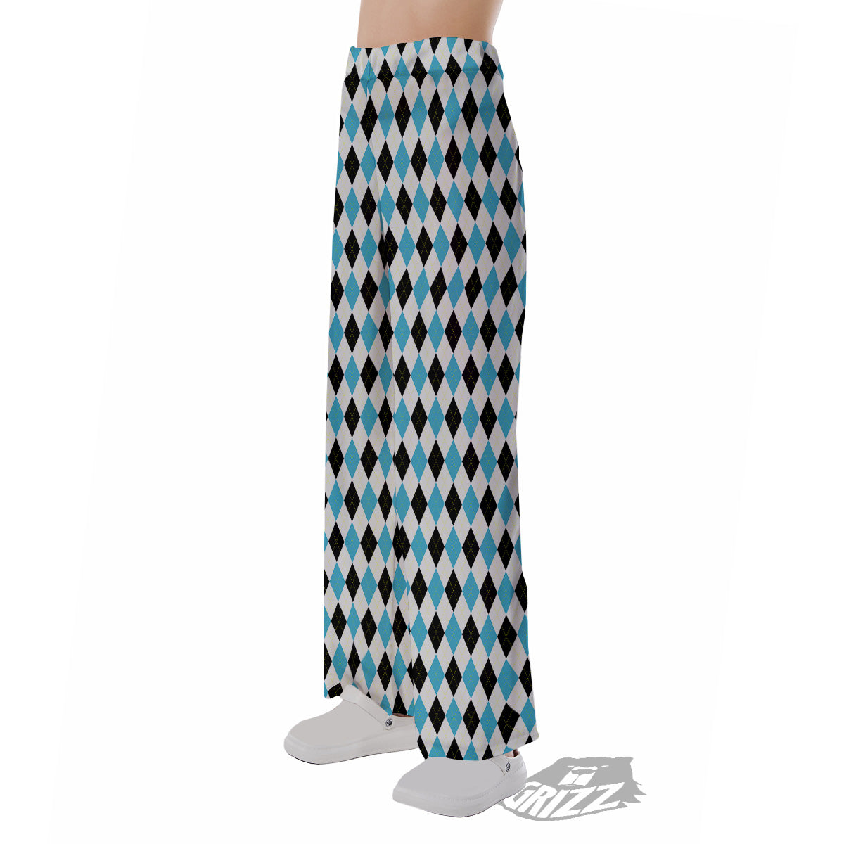 Yellow Black And Blue Argyle Print Pajama Pants-grizzshop