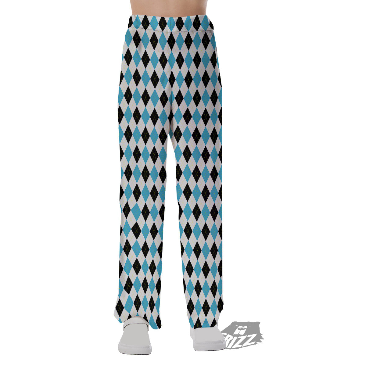 Yellow Black And Blue Argyle Print Pajama Pants-grizzshop