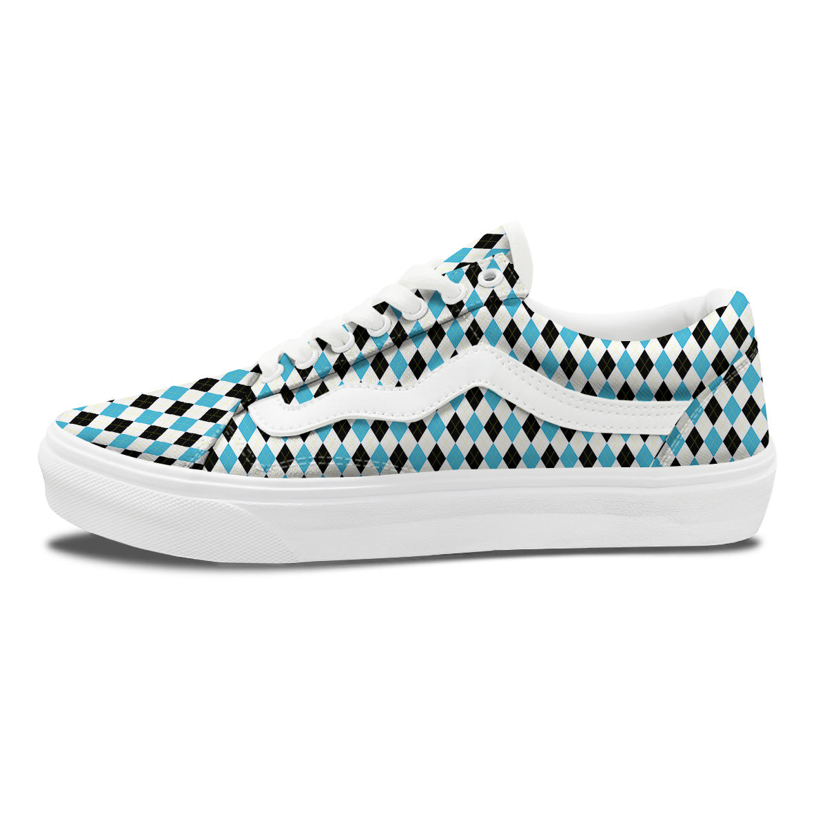 Yellow Black And Blue Argyle Print Skate Shoes-grizzshop