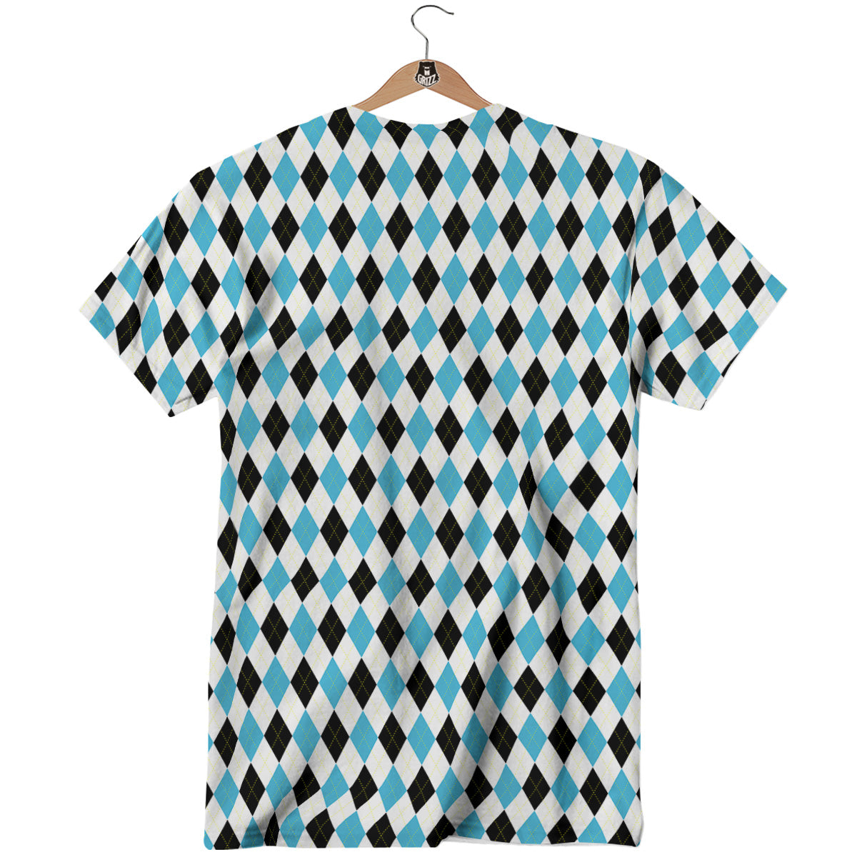 Yellow Black And Blue Argyle Print T-Shirt-grizzshop