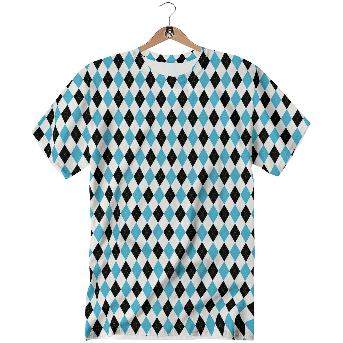 Yellow Black And Blue Argyle Print T-Shirt-grizzshop