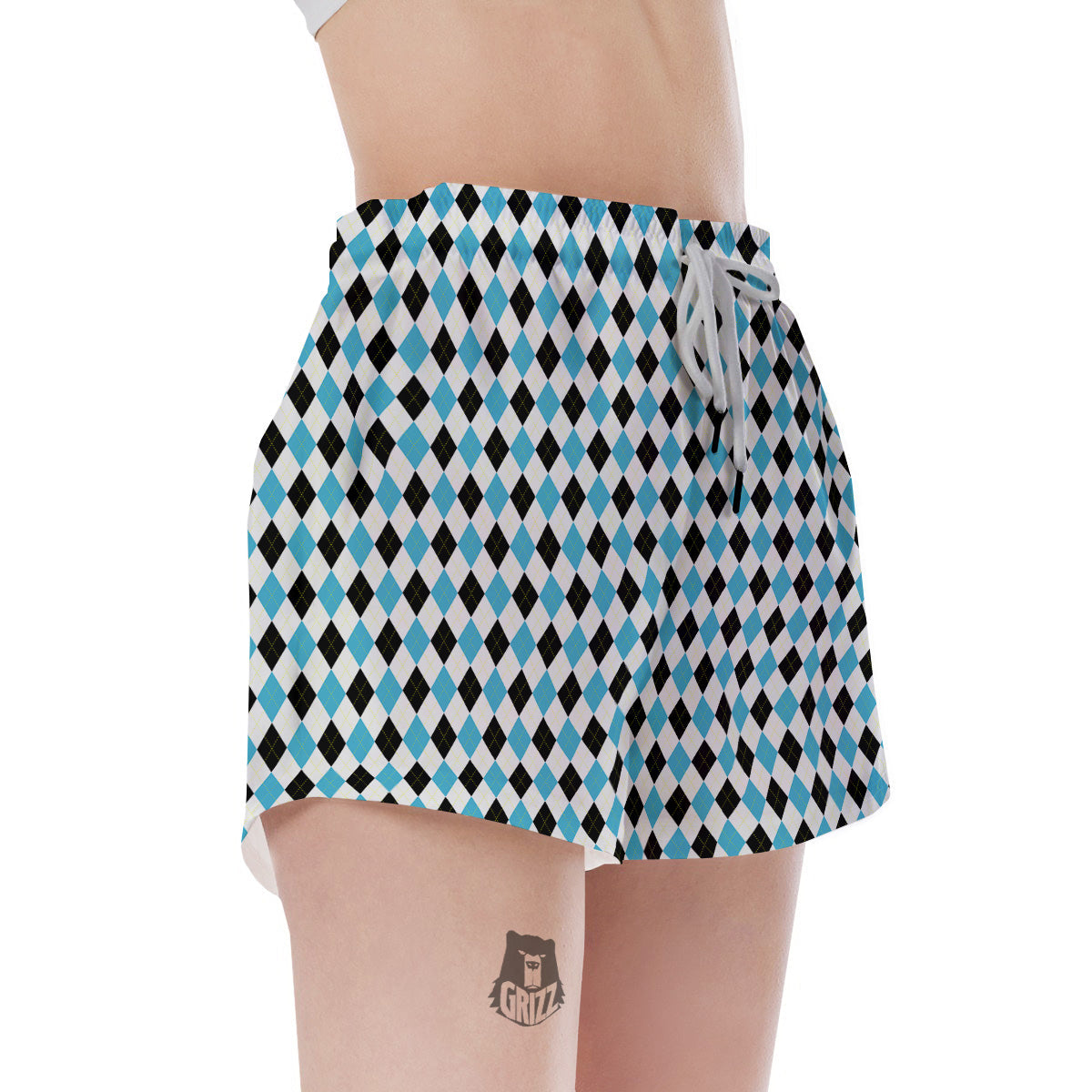 Yellow Black And Blue Argyle Print Women's Shorts-grizzshop