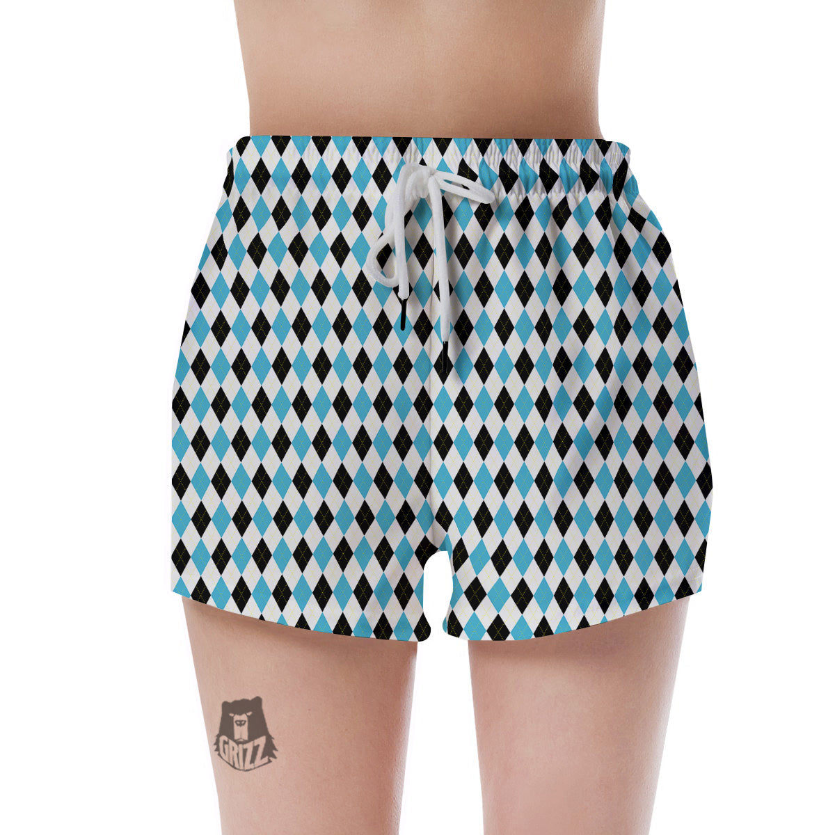 Yellow Black And Blue Argyle Print Women's Shorts-grizzshop