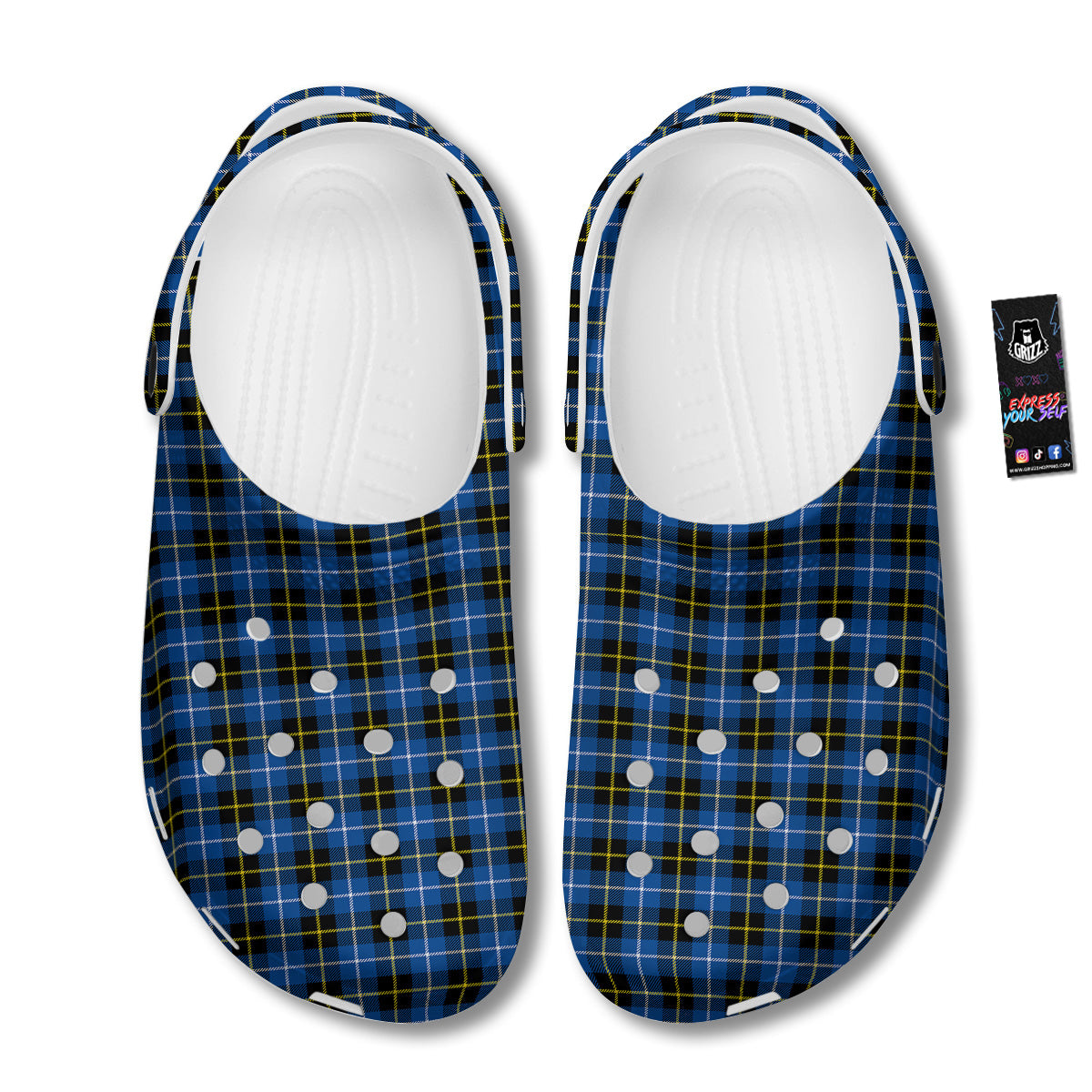 Yellow Blue And Black Tartan Print Clog-grizzshop