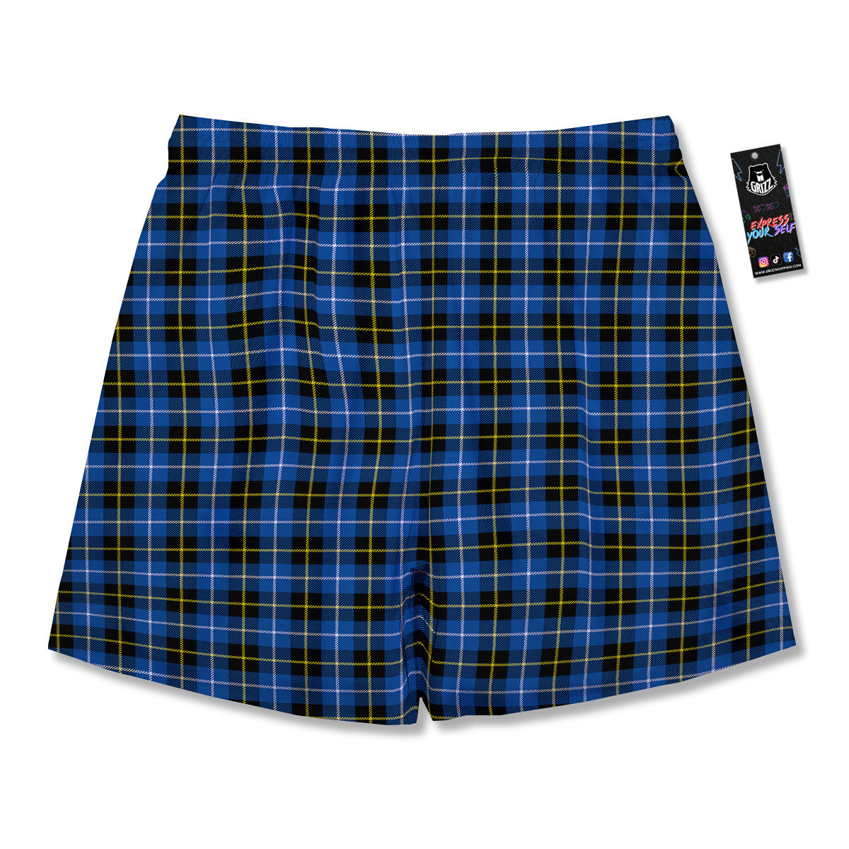 Yellow Blue And Black Tartan Print Men's Running Shorts-grizzshop