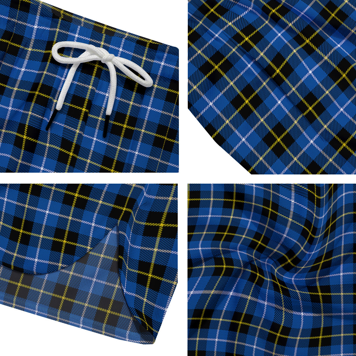 Yellow Blue And Black Tartan Print Men's Running Shorts-grizzshop