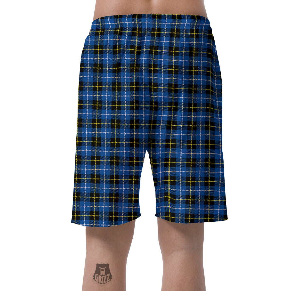 Yellow Blue And Black Tartan Print Men's Shorts-grizzshop