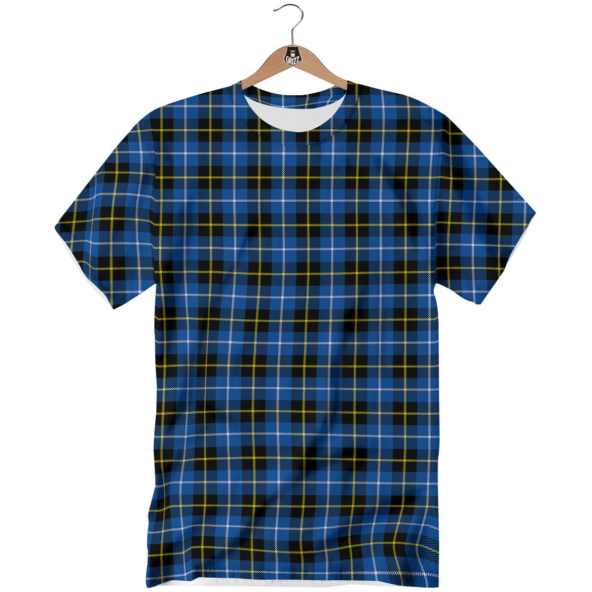Yellow Blue And Black Tartan Print T-Shirt-grizzshop