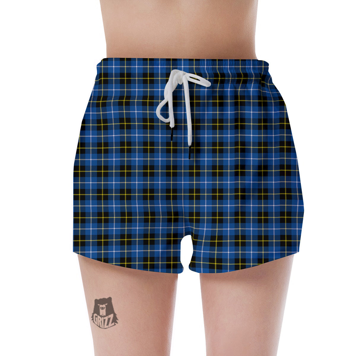 Yellow Blue And Black Tartan Print Women's Shorts-grizzshop