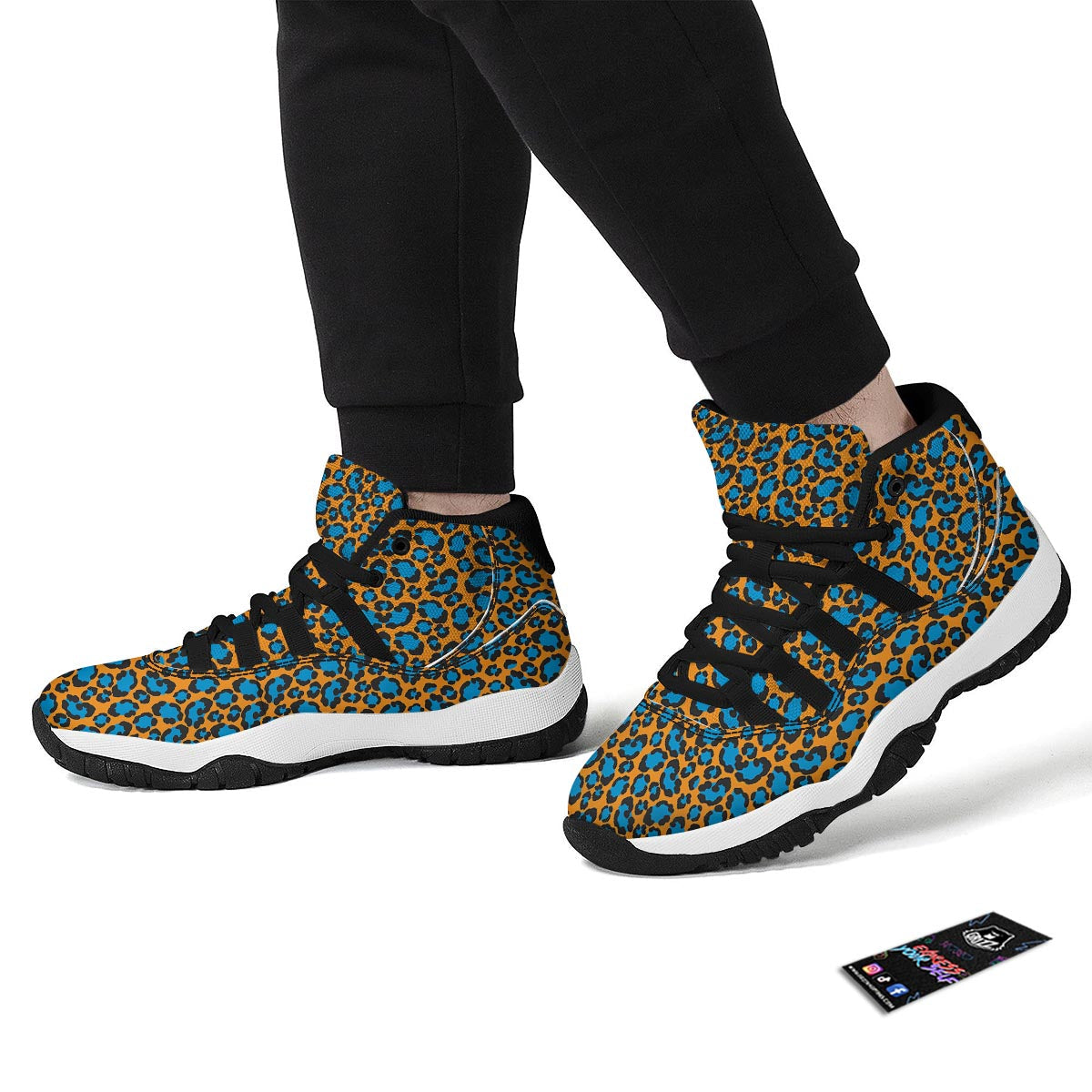 Yellow Blue Dot Leopard Black Bball Shoes-grizzshop