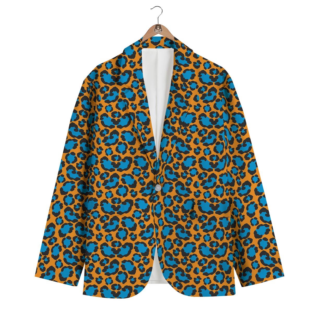 Yellow Blue Dot Leopard Men's Blazer-grizzshop