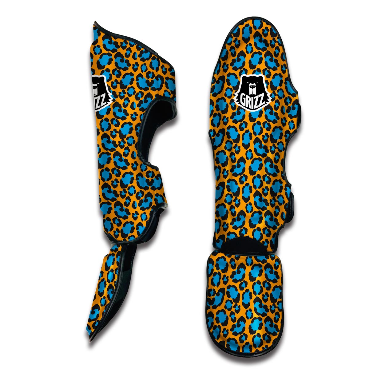 Yellow Blue Dot Leopard Muay Thai Shin Guards-grizzshop