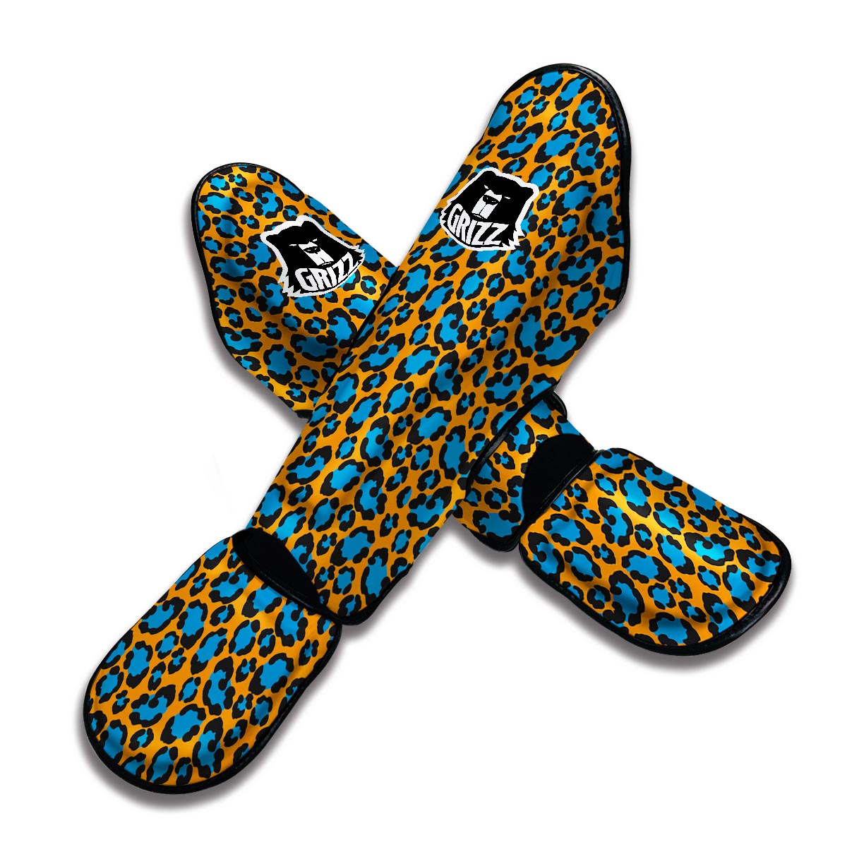 Yellow Blue Dot Leopard Muay Thai Shin Guards-grizzshop