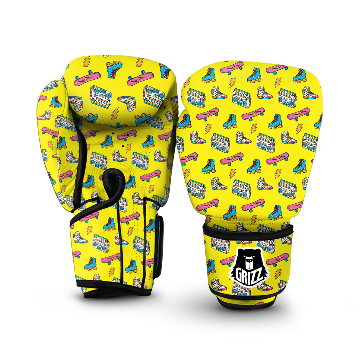 Yellow Boombox Print Pattern Boxing Gloves-grizzshop